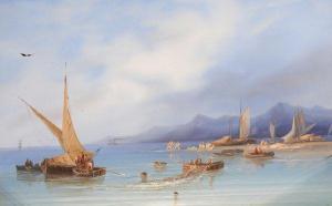 DELPINOY Giuseppe 1800-1800,Pêcheurs et bateau à vapeur au loin.,Oger-Camper FR 2011-10-17
