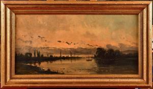 DELPY Hippolyte Camille 1842-1910,Bord de rivière au coucher du soleil,Osenat FR 2024-04-07
