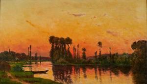 DELPY Hippolyte Camille 1842-1910,Bord de rivière au soleil couchant,1908,Osenat FR 2024-03-24