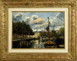 DELSAUX Willem Charles L 1862-1945,Bateaux le long du canal,Galerie Moderne BE 2024-02-19