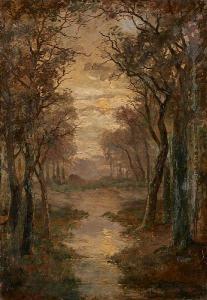 DELSAUX Willem Charles L 1862-1945,Coucher de soleil sur la clairière,1907,Horta BE 2019-04-29