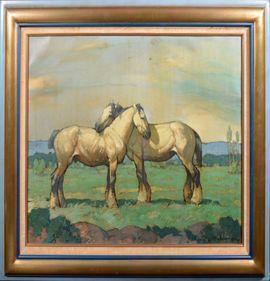 DELUERMOZ Henri 1876-1943,Accolade de deux chevaux de trait,Loizillon FR 2021-10-23