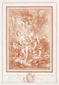 DEMARTEAU Gilles I 1722-1776,Baigneuse et jeune paysan,Swann Galleries US 2016-04-28
