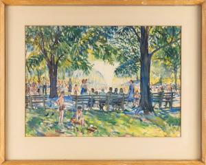 DEMETROPOULOS Charles 1912-1976,Park scene with figures and a fountain,Eldred's US 2022-11-03
