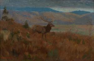 DEMING Edwin Willard 1860-1942,Elk in Grassy Highlands, Autumn,Skinner US 2023-05-24