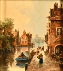 DEMMIN Erich 1911-1997,A Dutch canal scene with buildings and figures unl,John Nicholson 2022-12-21