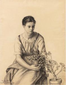 DEMONT BRETON Virginie 1859-1935,Jeune fille au géranium,1877,Sotheby's GB 2022-01-27