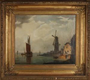 den HEYDE op Herman Henry 1813-1857,Dutch harbor view with many boats and f,1852,Twents Veilinghuis 2021-07-08