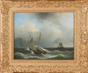 den HEYDE op Herman Henry 1813-1857,Sailing ship with figures on the high s,1840,Twents Veilinghuis 2021-07-08