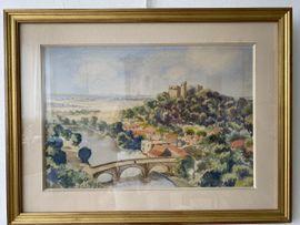 DENIER Jacques 1894-1983,Vue d'un village au chateau et au pont,Pescheteau-Badin FR 2021-10-19