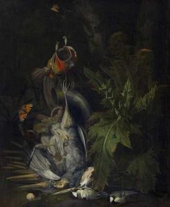 DENIES Isaac 1647-1690,Hunting still life in a forest,Galerie Koller CH 2020-06-19