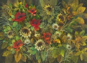 DENIS Ernest Paul 1917-1976,Red Poppies, Daisies and Sunflowers,Gray's Auctioneers US 2013-06-26