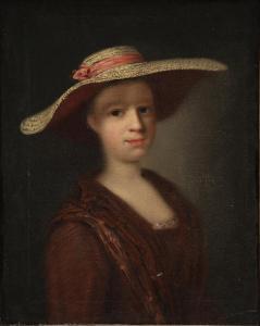 DENNER Balthasar,Portrait of a woman in a large hat with a dusty pi,Bruun Rasmussen 2024-03-18