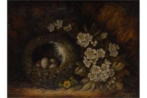 DENNIS J,Still Life, Domestic Birds' Eggs and Primr,1889,Bamfords Auctioneers and Valuers 2015-07-08