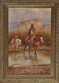 DENTON Troy 1949,Native American Indians on horseback crossing a ri,Anderson & Garland GB 2017-12-05