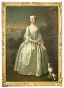 DENUNE Peter 1700,Portrait of a lady with her small dog by a loch,1745,Cheffins GB 2017-09-13