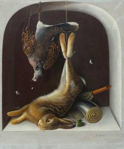 der BILTIUS Cornelis,Hunting still life with partridge, hare and huntin,Galerie Koller 2019-09-27