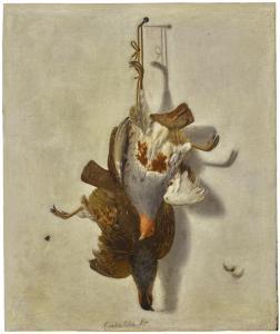 der BILTIUS Cornelis,TROMPE L\’ŒIL WITH A BRACE OFENGLISH PARTRIDGE HAN,Sotheby's 2018-07-05