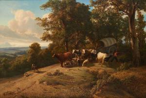 Derickx Louis 1835-1895,Chariot attelé sur fond de paysage montagneux,Horta BE 2018-05-28