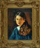 DEROO L S 1900,Portrait eines Mädchens im blauen Kleid en face,Allgauer DE 2016-04-08