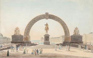 DEROY Laurent 1797-1886,View of the statue of Henri IV and the Arc de Trio,Sotheby's GB 2023-12-19