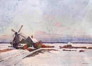 DERY Bela 1870-1932,Hollandi falucska hóban,Nagyhazi galeria HU 2022-10-06