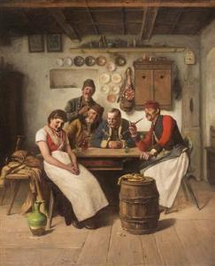 DERY Karman,Das verlegene Mädchen in der Stube bei vier lachen,1859,Palais Dorotheum 2015-11-17