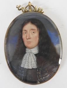 DES GRANGES David 1611-1675,Portrait miniature of a gentleman wearing silver a,Halls GB 2017-10-18