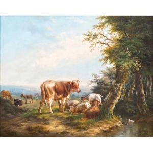 DESAN Charles 1800-1800,Rustend vee bij een beekje,1849,Venduehuis NL 2017-01-25
