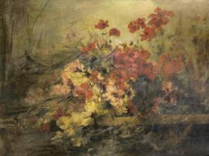 DESBORDES JONAS Louis Alexandra 1855,Bouquet de coquelicots sur un banc ,Delorme-Collin-Bocage 2008-06-13