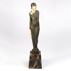 DESCHAMPS JOSEPH E 1869-1950,Figure of a woman holding a feather hand-,Butterscotch Auction Gallery 2018-07-22