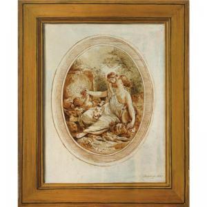 DESGRANGE Charles 1821,A FRAMED SOFT-GROUND ETCHING OF VENUS FEEDING GRAP,1849,Sotheby's 2007-12-17