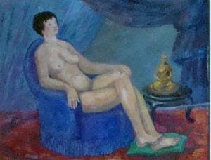 DESMERGER Louis,Femme nue, assise dans un fauteuil bleu,Millon - Cornette de Saint Cyr FR 2010-01-25