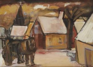 DESMONS Paul Ghislain 1928-2005,Charrette à cheval sur une place de village,Mercier & Cie 2024-03-02