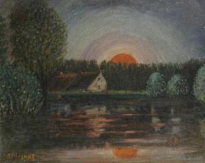 DESNOS Ferdinand 1901-1958,Coucher de soleil sur l\’étang,Ader FR 2019-04-19