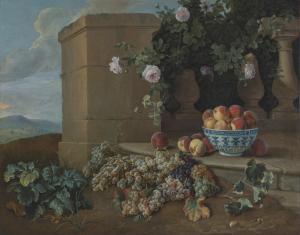 DESPORTES Alexandre Francois,Coupe de pêches et raisins dans un paysage,Christie's 2023-11-15
