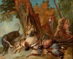DESPORTES Alexandre Francois 1661-1743,Deux chiens gardant du gibier et ch,Boscher-Studer-Fromentin 2015-12-14