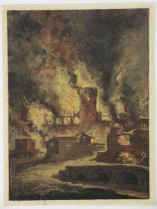 DESPREZ Louis Jean 1743-1804,Un chateau fort incendié,Art Valorem FR 2024-03-21