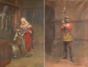 DESSERTENNE Maurice 1867-1913,Servante nettoyant une armure,1907,Rossini FR 2015-10-13