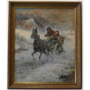 DESSY A 1900,Sneeuwlandschap met vrolijk jong paar in paardenkoets,Venduehuis NL 2017-03-08