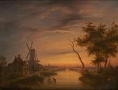 DETERRE Eugène Napoléon 1810-1842,Coucher de soleil sur le pont.,Horta BE 2015-05-11