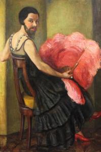 DETROYAT Helene,Portrait of a bearded lady, seated holding an ostr,1932,Gorringes 2016-03-22