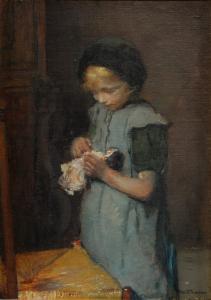 DEUTMANN Frans 1867-1915,Girl in a blue dress holding a doll,Ewbank Auctions GB 2016-03-16