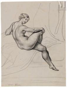 DEVÉRIA Achille Jacques Jean Marie 1800-1857,Etude de nu féminin assis,Millon & Associés 2024-03-21