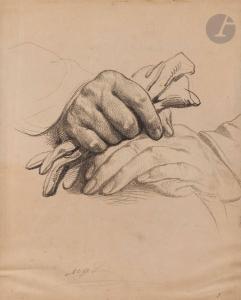 DEVERIA Eugene 1808-1865,Etude de mains avec gant,Ader FR 2023-03-17