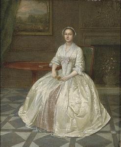 DEVIS Arthur 1712-1787,Portrait of a lady, small full-length, in a white ,Christie's GB 2008-06-18