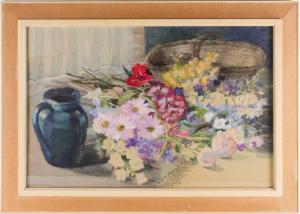DEWAR Geraldine,blue jug with flowers,Dawson's Auctioneers GB 2021-04-29