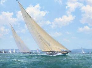 DEWS John Steven 1949,Shamrock (V) outpacing Britannia at Cowes,1935,Christie's GB 2004-11-17