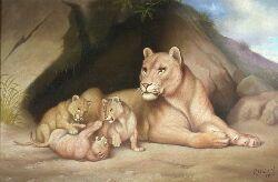 DEXTER Robert Amos 1800-1900,LIONESS AND CUBS OUTSIDE A LAIR,1900,Lyon & Turnbull GB 2002-05-03