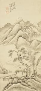 DEYI Wu 1864-1928,Landscape with two scholars and a hut among mounta,1898,Duke & Son GB 2016-05-20